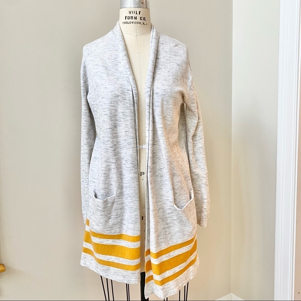 41 Hawthorn Open Front Long Cardigan Sweater Grey Yellow Large